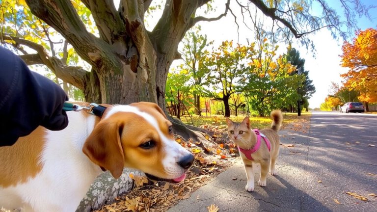 leashed animals passing by
