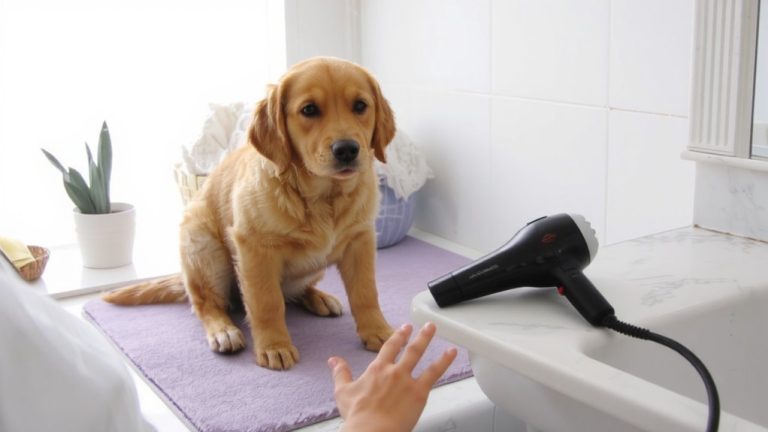 puppy hairdryer introduction calmly